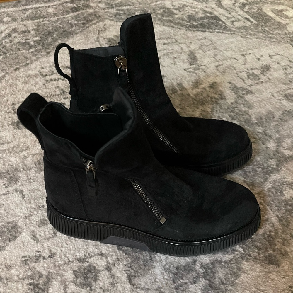 Giorgio Armani Black Suede Zipper Boots Size 7